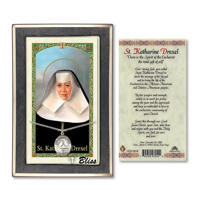 St Katharine Drexel Sterling Silver Medal 3/4-inch and Prayer Holy Card Gift Set, Bliss Manufacturing