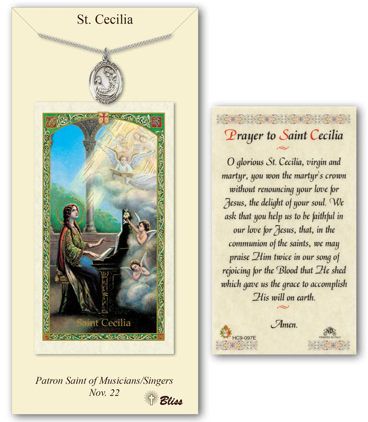 Bliss St Cecilia Medal and Prayer Holy Card Gift Set