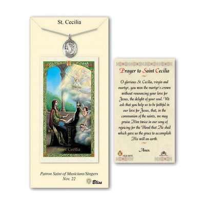 St Cecilia Pewter Medal 3/4-inch and Prayer Holy Card Gift Set, Bliss Manufacturing