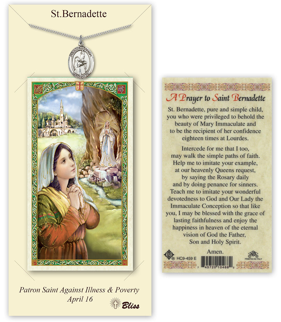 Bliss St Bernadette Medal and Prayer Holy Card Gift Set