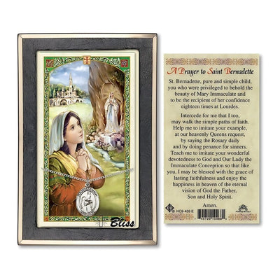 St Bernadette Sterling Medal 3/4-inch and Prayer Holy Card Gift Set, Bliss Manufacturing