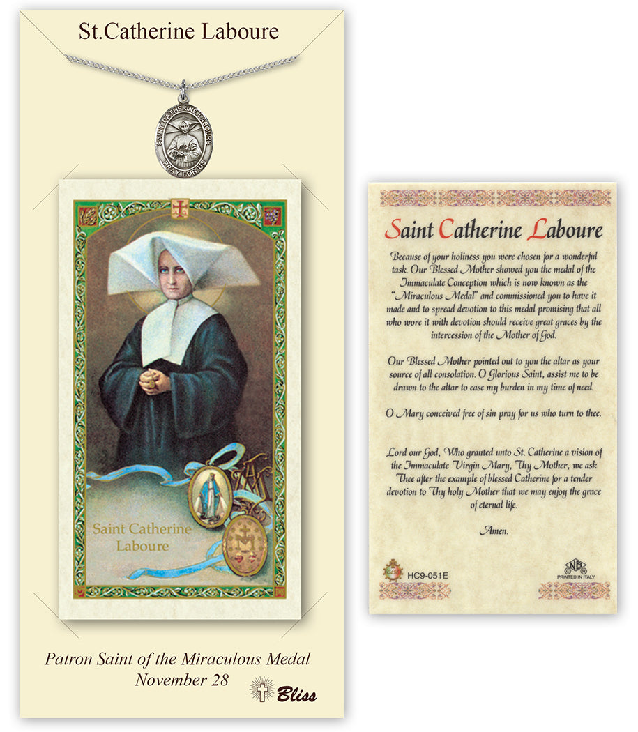 Bliss St Catherine Laboure Medal and Prayer Holy Card Gift Set