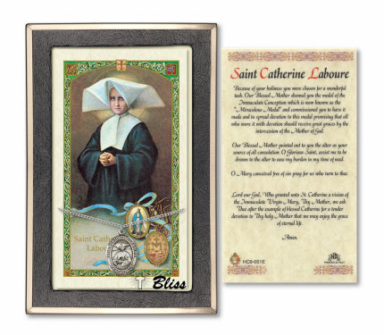 Bliss St Catherine Laboure Medal and Prayer Holy Card Gift Set