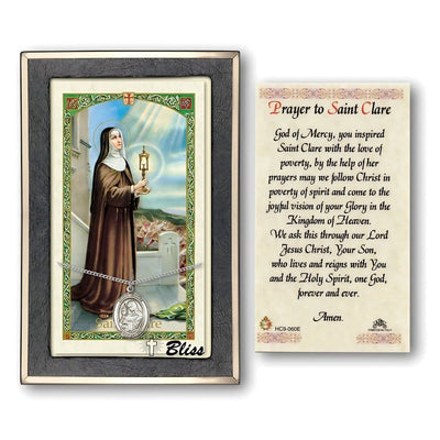 St Clare of Assisi Sterling Silver Medal 3/4-inch and Prayer Holy Card Gift Set, Bliss Manufacturing