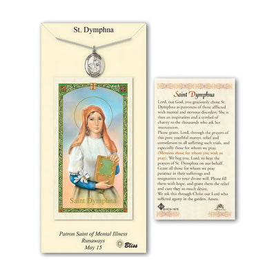 St Dymphna Pewter Medal 3/4-inch and Prayer Holy Card Gift Set, Bliss Manufacturing