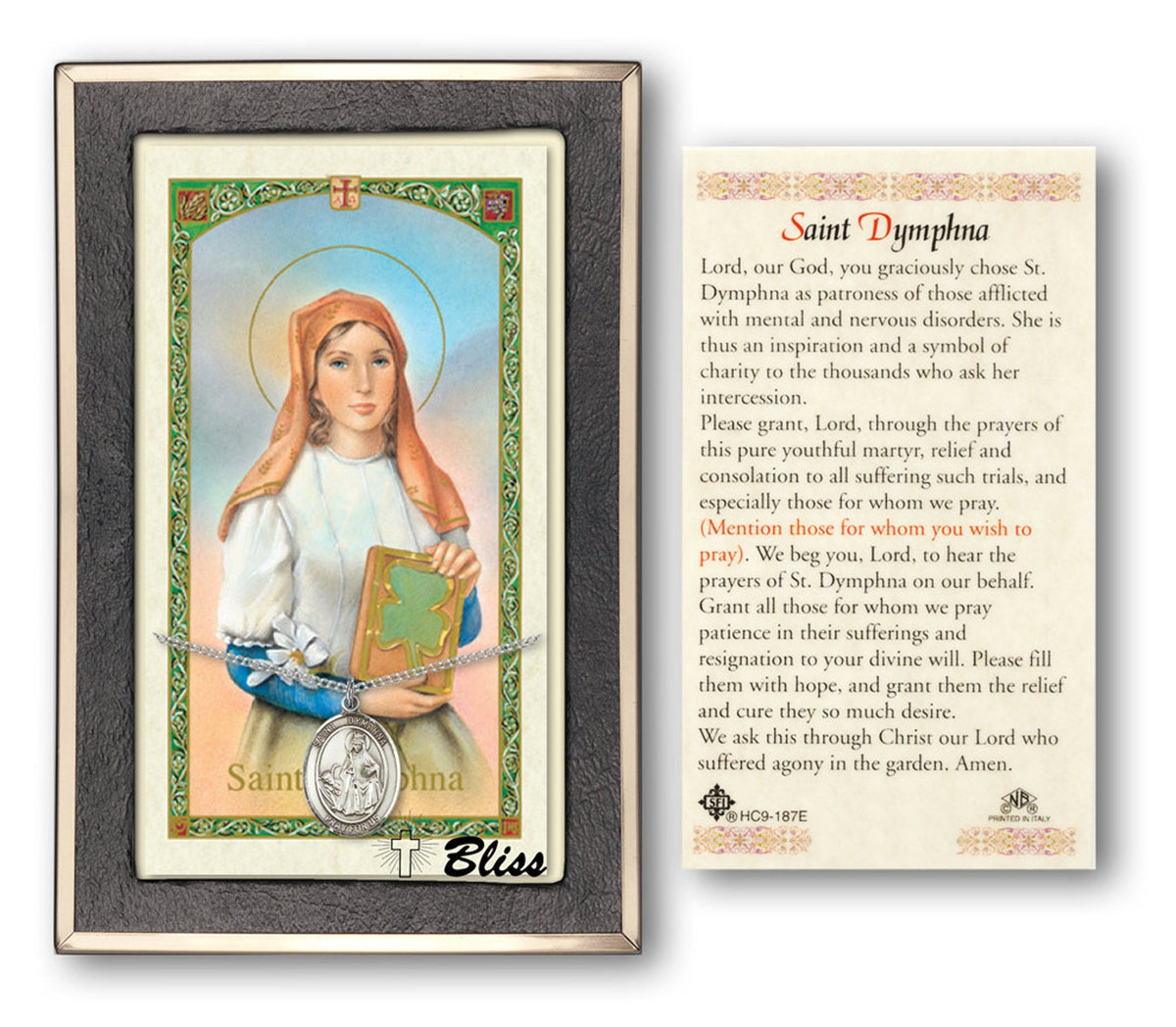 Bliss St Dymphna Medal and Prayer Holy Card Gift Set