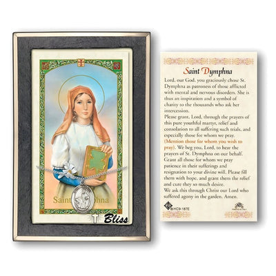 St Dymphna Sterling Silver Medal 3/4-inch and Prayer Holy Card Gift Set, Bliss Manufacturing