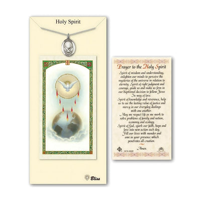 Holy Spirit Pewter Medal 3/4-inch and Prayer Holy Card Gift Set, Bliss Manufacturing