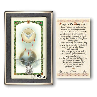 Holy Spirit Sterling Silver Medal 3/4-inch and Prayer Holy Card Gift Set, Bliss Manufacturing