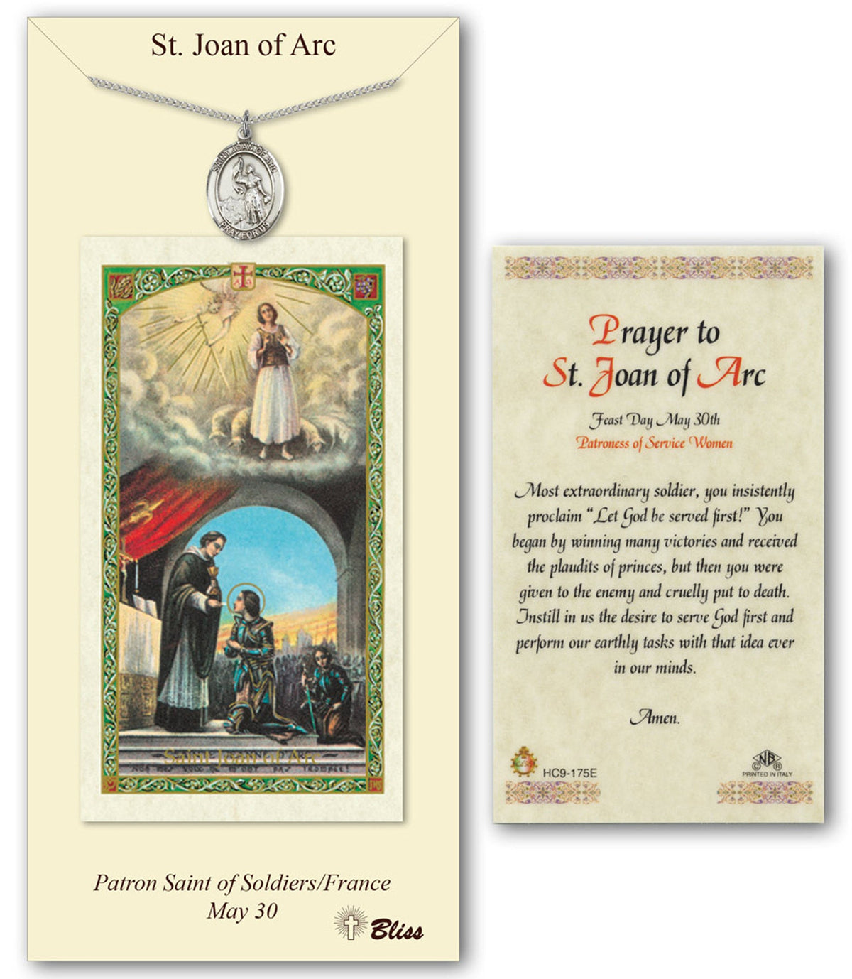 Bliss St Joan of Arc Medal and Prayer Holy Card Gift Set