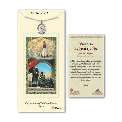 St Joan of Arc Pewter Medal 3/4-inch and Prayer Holy Card Gift Set, Bliss Manufacturing