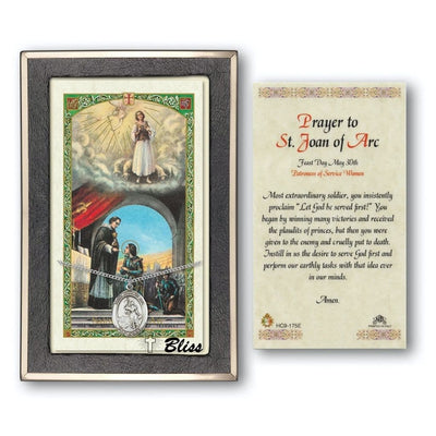 St Joan of Arc Sterling Silver Medal 3/4-inch and Prayer Holy Card Gift Set, Bliss Manufacturing