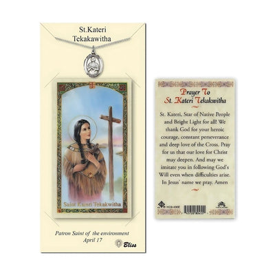 St Kateri Tekakwitha Pewter Medal 3/4-inch and Prayer Holy Card Gift Set, Bliss Manufacturing