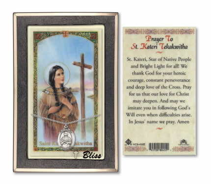 Bliss St Kateri Tekakwitha Medal and Prayer Holy Card Gift Set