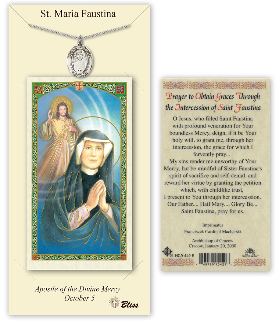 Bliss St Maria Faustina Medal and Prayer Holy Card Gift Set