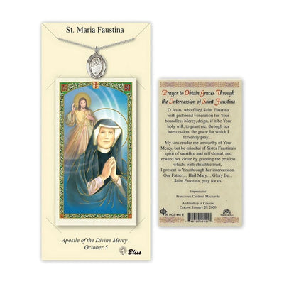 St Maria Faustina Pewter Medal 3/4-inch and Prayer Holy Card Gift Set, Bliss Manufacturing