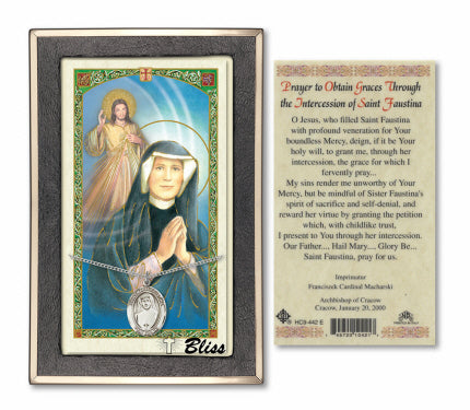 Bliss St Maria Faustina Medal and Prayer Holy Card Gift Set