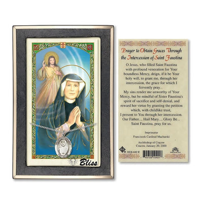 St Maria Faustina Sterling Silver Medal 3/4-inch and Prayer Holy Card Gift Set, Bliss Manufacturing