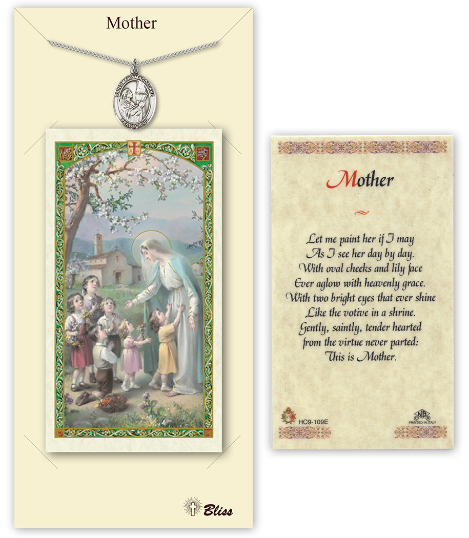 Bliss St Mary Magdalene Medal and Mary with Children - Mother Prayer Holy Card Gift Set