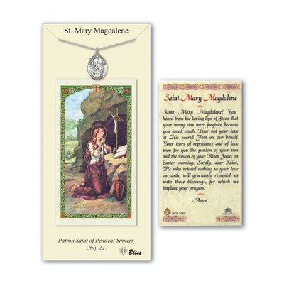St Mary Magdalene Pewter Medal 3/4-inch and Prayer Holy Card Gift Set, Bliss Manufacturing