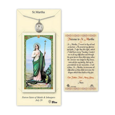 St Martha Pewter Medal 3/4-inch and Prayer Holy Card Gift Set, Bliss Manufacturing