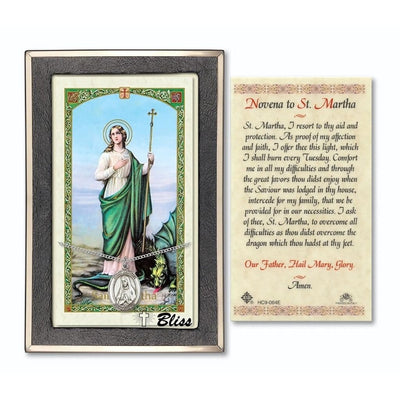 St Martha Sterling Silver Medal 3/4-inch and Prayer Holy Card Gift Set, Bliss Manufacturing