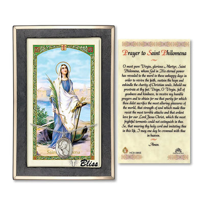 St Philomena Sterling Silver Medal 3/4-inch and Prayer Holy Card Gift Set, Bliss Manufacturing