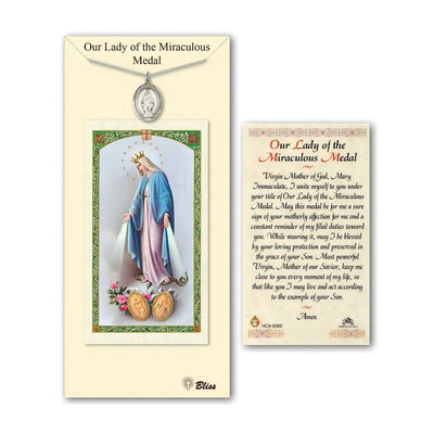 Miraculous Medal Pewter Medal 3/4-inch and Prayer Holy Card Gift Set, Bliss Manufacturing