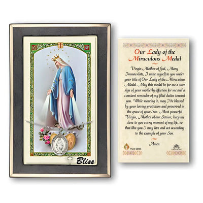 Miraculous Medal Sterling Silver Medal 3/4-inch and Prayer Holy Card Gift Set, Bliss Manufacturing