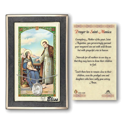St Monica Sterling Silver Medal 3/4-inch and Prayer Holy Card Gift Set, Bliss Manufacturing