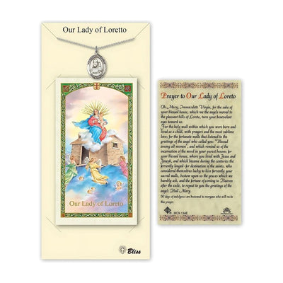 Our Lady of Loretto Pewter Medal 3/4-inch and Prayer Holy Card Gift Set, Bliss Manufacturing
