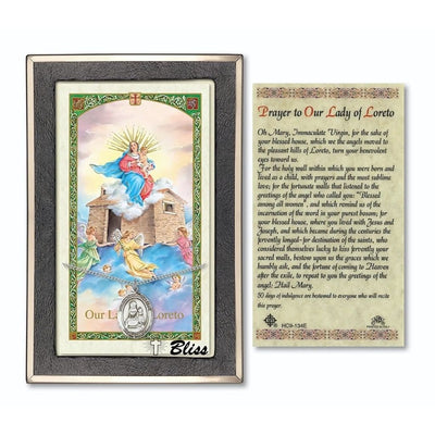Our Lady of Loretto Sterling Silver Medal 3/4-inch and Prayer Holy Card Gift Set, Bliss Manufacturing