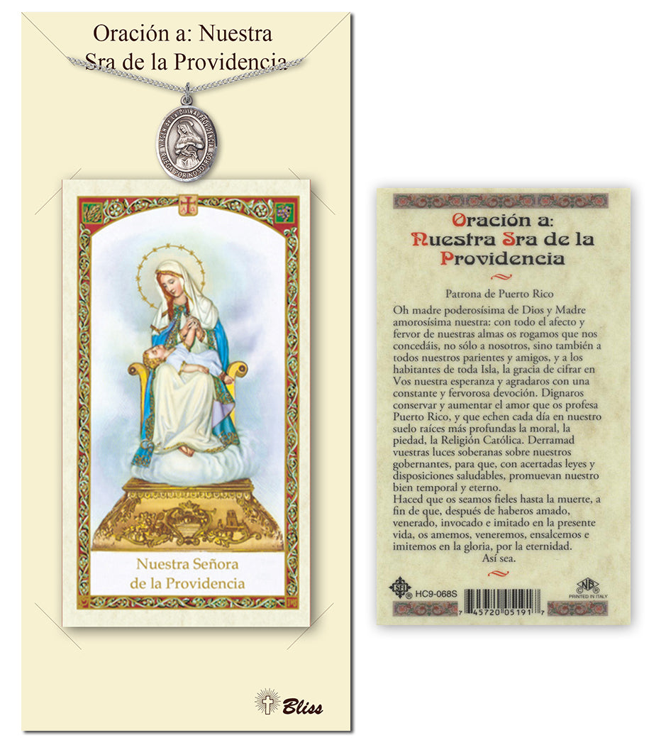 Bliss Spanish Virgen de la Divina Providencia Medal and Prayer Holy Card Gift Set