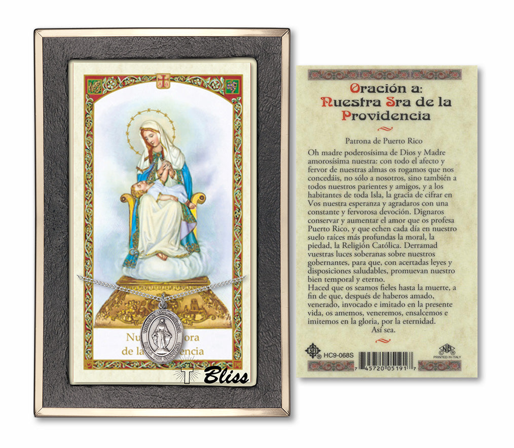 Bliss Spanish Virgen de la Divina Providencia Medal and Prayer Holy Card Gift Set