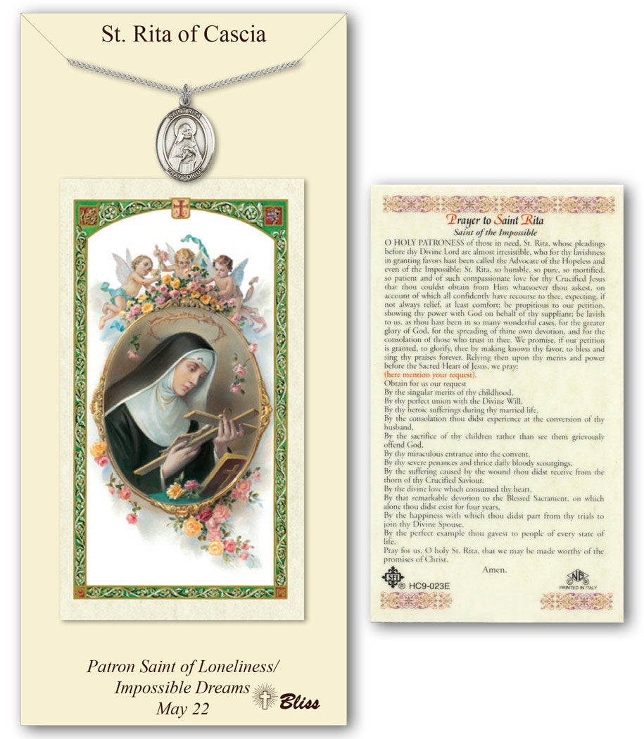 Bliss St Rita of Cascia Medal and Prayer Holy Card Gift Set