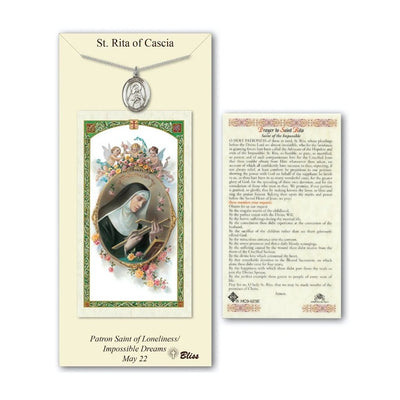 St Rita of Cascia Pewter Medal 3/4-inch and Prayer Holy Card Gift Set, Bliss Manufacturing