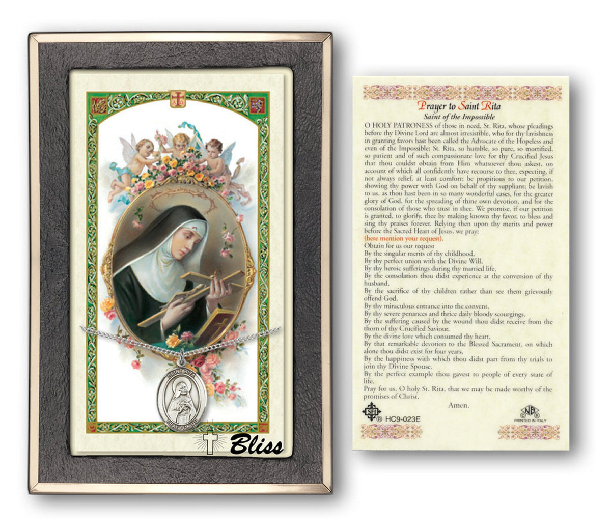 Bliss St Rita of Cascia Medal and Prayer Holy Card Gift Set