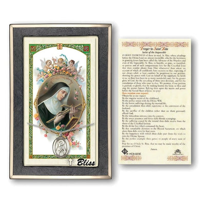 St Rita of Cascia Sterling Silver Medal 3/4-inch and Prayer Holy Card Gift Set, Bliss Manufacturing