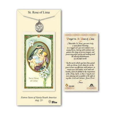 St Rose of Lima Pewter Medal 3/4-inch and Prayer Holy Card Gift Set, Bliss Manufacturing