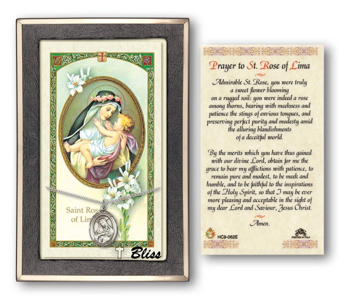 Bliss St Rose of Lima Medal and Prayer Holy Card Gift Set