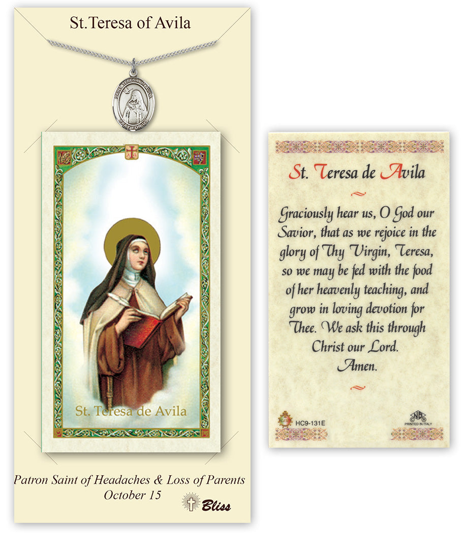 Bliss St Teresa of Avila Medal and Prayer Holy Card Gift Set