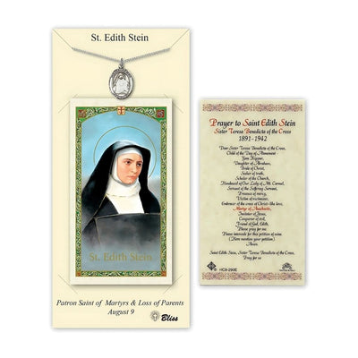 St Edith Stein Pewter Medal 3/4-inch and Prayer Holy Card Gift Set, Bliss Manufacturing