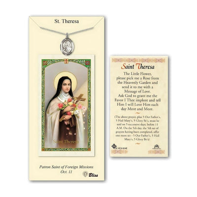 St Theresa Pewter Medal 3/4-inch and Prayer Holy Card Gift Set, Bliss Manufacturing