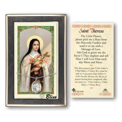 St Theresa Sterling Silver Medal 3/4-inch and Prayer Holy Card Gift Set, Bliss Manufacturing