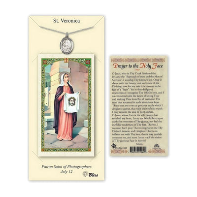 St Veronica Pewter Medal 3/4-inch and Prayer Holy Card Gift Set, Bliss Manufacturing