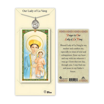 Our Lady of La Vang Pewter Medal 3/4-inch and Prayer Holy Card Gift Set, Bliss Manufacturing