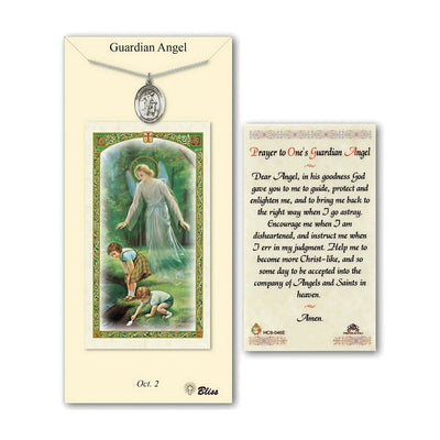 Guardian Angel Pewter Medal 3/4-inch and Prayer Holy Card Gift Set, Bliss Manufacturing