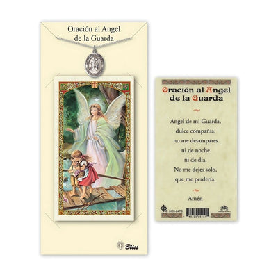 Angel de la Guarda Pewter Medal 3/4-inch and Prayer Holy Card Gift Set, Bliss Manufacturing