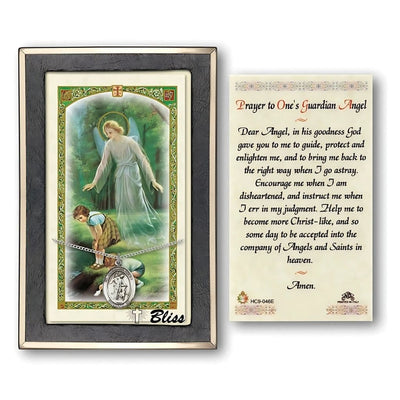 Guardian Angel Sterling Silver Medal 3/4-inch and Prayer Holy Card Gift Set, Bliss Manufacturing
