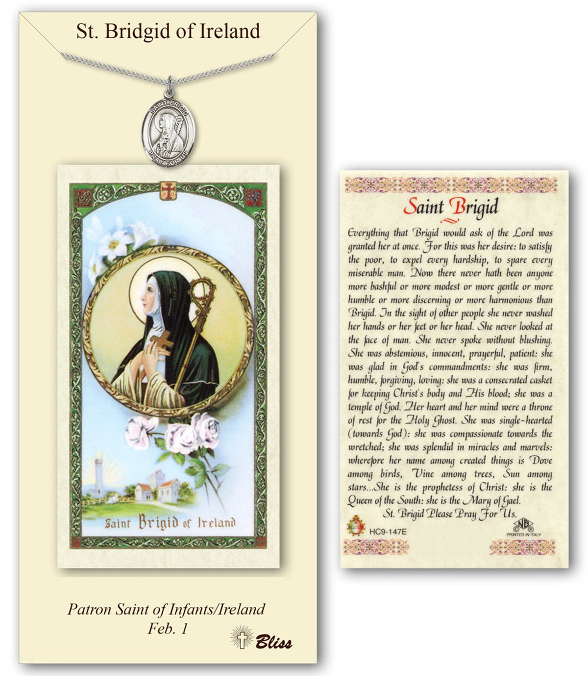 Bliss St Brigid of Ireland Medal and Prayer Holy Card Gift Set